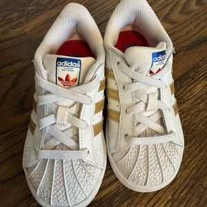 Adidas Kids White and Gold Sneakers